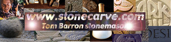 Tom Barron stone mason and carver. Makes stone signs, sells stone carving tools and lives at Cartmel in Cumbria UK